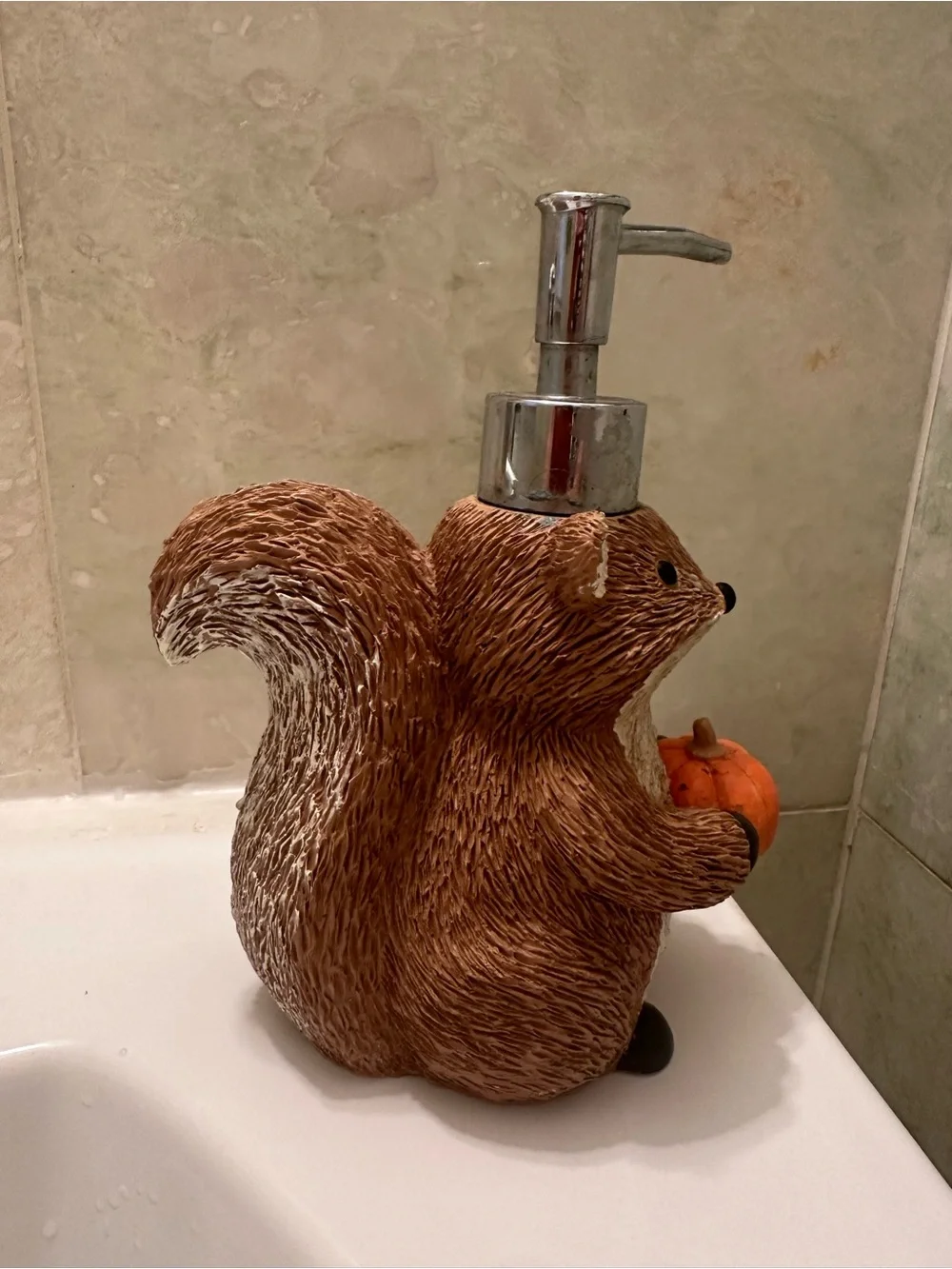 Woodland Squirrel W Pumpkin Hand Soap Pump Lotion Dispenser Fall Holiday Bath